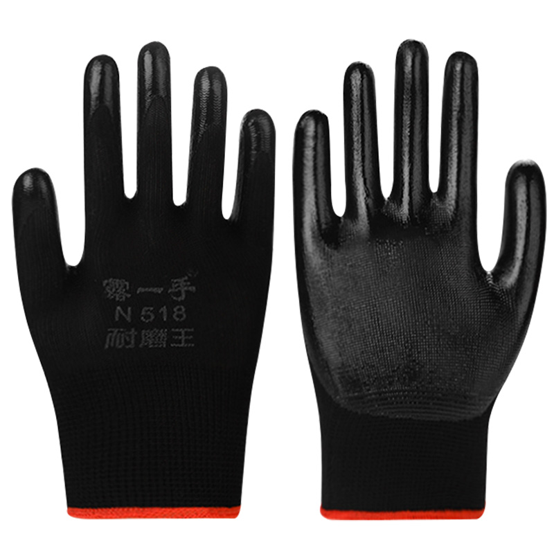 露一手工地尼龙浸胶薄款劳保手套