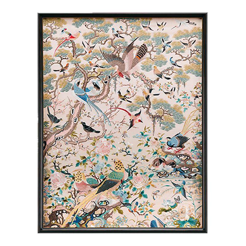 苏绣百鸟祥瑞中古风玄关入户挂画