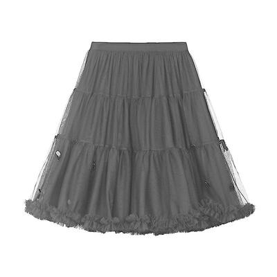 sdeer松紧高腰网纱碎褶A字短裙