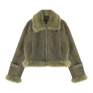 皮毛一体机车服短款外套女2025新款时尚毛茸茸仿狐狸鹿皮绒毛夹克