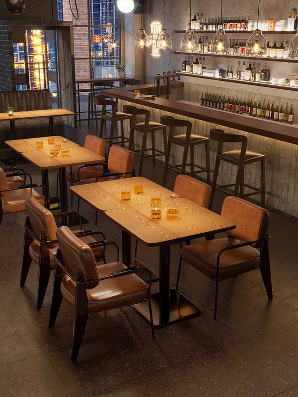 美式复古小酒馆桌椅组合咖啡店清吧商用主题西餐厅酒吧网红实木桌