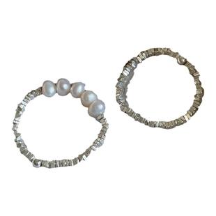 碎银珍珠戒指女轻奢高级感2025新款时尚个性不规则串珠指环食指戒