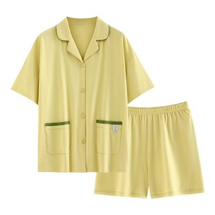 悦内睡衣女士夏季夏天纯棉短袖短裤家居服休闲薄款开衫可外穿套装