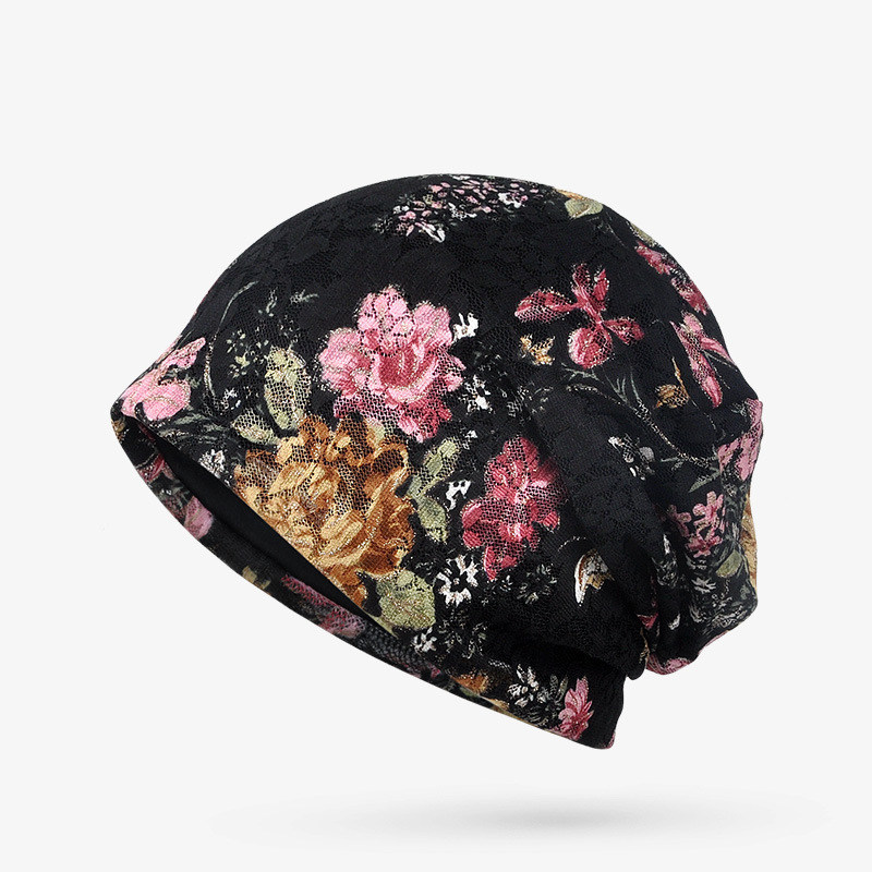 中老年女士包头帽蕾丝花朵套头帽
