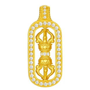 潮宏基臻金臻钻黄金钻石吊坠足金挂坠古法金刚杵镶嵌高奢可转动 X