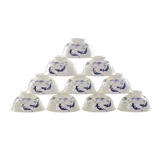 定制景德镇碗具套装10只装陶瓷饭碗骨瓷碗高脚米饭碗釉中彩青花瓷