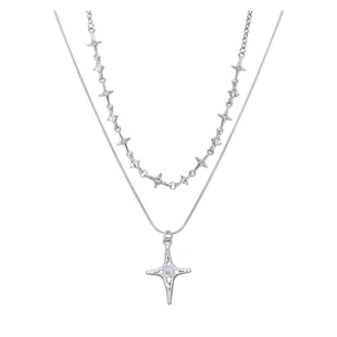 EmoPluto「梦幻星芒」双层叠戴月光石项链小众星星锁骨链设计2026