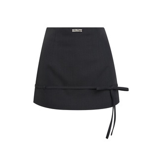 Liilou 26ss Geek chic 无腰头 蝴蝶结系带高腰短款A摆西装半裙