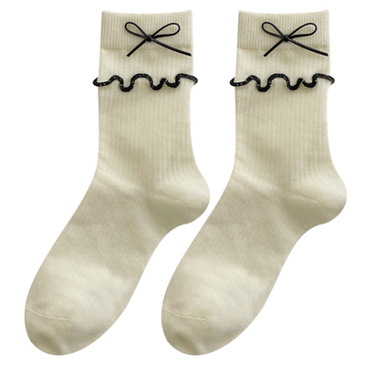 蝴蝶结袜子女ins潮学院风中筒袜