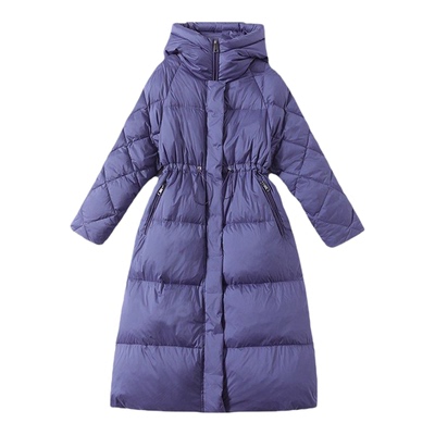 中长加厚白鸭绒收腰连帽羽绒服