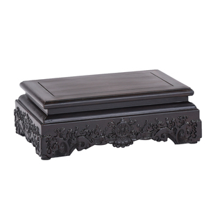 非洲黑檀实木长方海浪纹中国风黑松盆景展示托架仿古铜鼎加高木托