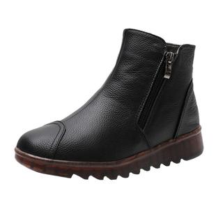 真皮妈妈棉鞋女冬季加绒平底短靴保暖雪地靴防滑软底中老年棉皮鞋