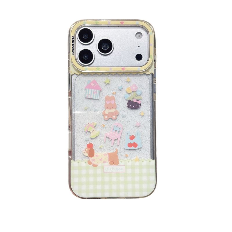 小狗猫咪适LEKAIKU适用iphone苹果17promax可爱16pro卡通女生包相机ai键高透细闪四角防摔磁吸支架配套手机壳