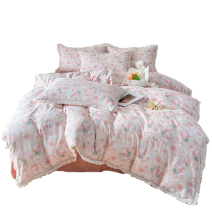 床上四件套纯棉全棉双层纱线蕾丝花边唯美高颜值2025新款四季通用