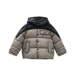 MOMOCO/玛米玛卡男童连帽羽绒服2025冬季新款中大童时尚拼色保暖