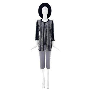 [时尚休闲]靓诺女装外衣中长款春夏竖条蕾丝镶边上衣LC16216A
