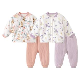 婴幼儿棉服套装冬装女宝宝保暖加厚儿童棉衣棉裤秋冬分体夹棉衣服