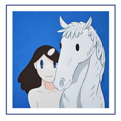 天野健现代简约白马维纳斯女孩画