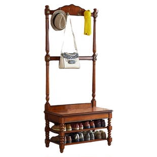 欧式实木衣帽架创意 美式卧室挂衣架落地衣架换鞋凳门厅置物架