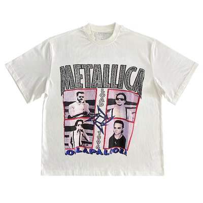 Metallica乐队oversize做旧波普艺术vintage古着创意趣味短袖T恤