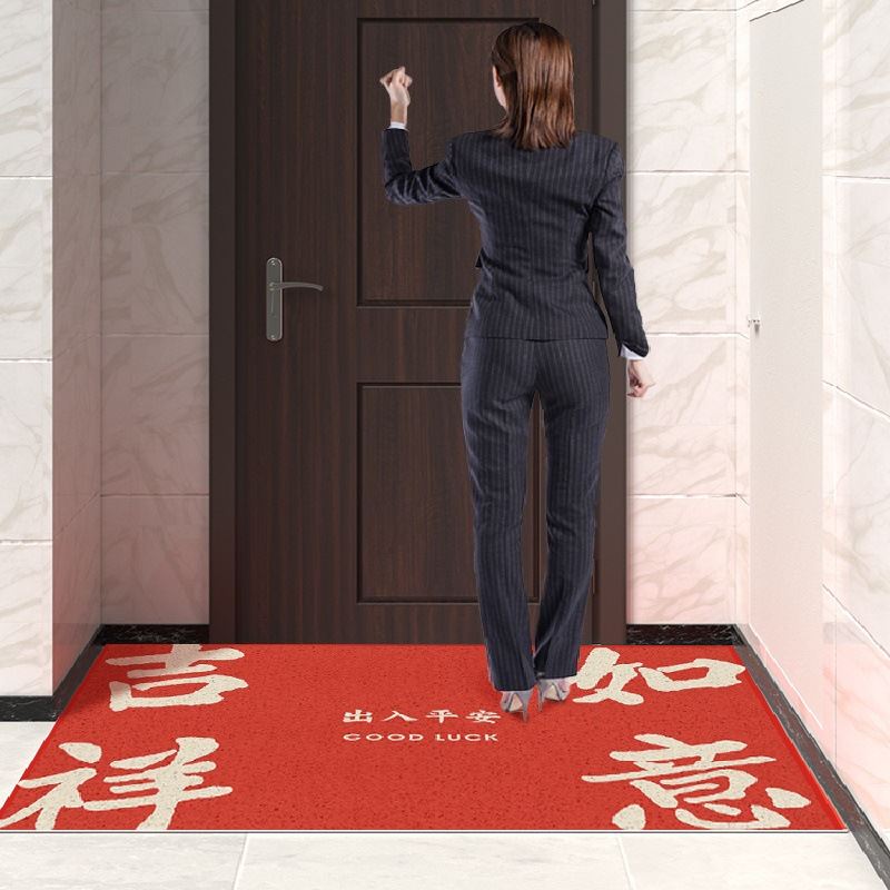 入户地垫门口脚垫家用门外蹭土防滑进门丝圈门垫红色出入平安地毯
