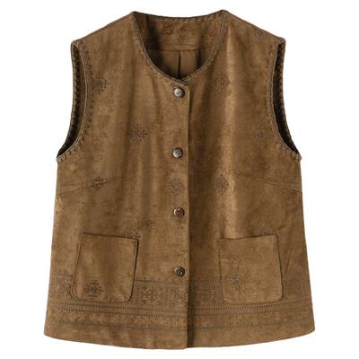 忆霏民族风提花麂皮绒显瘦马甲