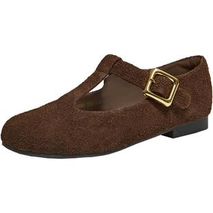 百思图2026春季商场新款法式绒面T字玛丽珍鞋女浅口单鞋F2093AQ6