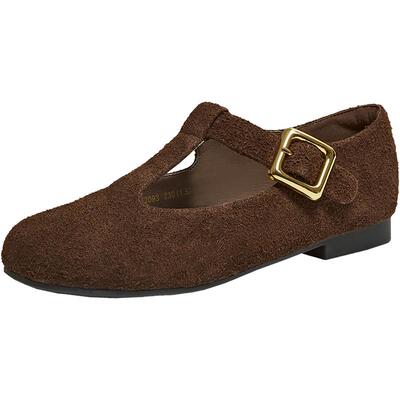 百思图春季法式绒面T字玛丽珍鞋