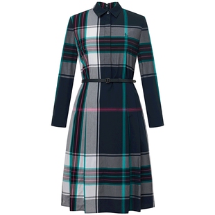 Hazzys哈吉斯修身版大格纹衬衫连衣裙女春秋季时尚修身长袖裙子