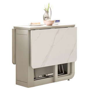 源氏木语阿纳尼实木岩板餐桌简约小户型吃饭桌子轻奢靠墙折叠桌