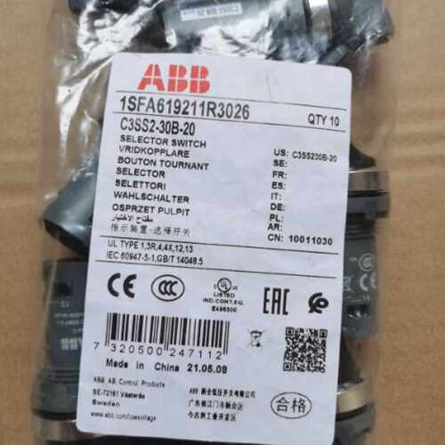 议价原装ABB三位置金属前圈黑色选择开关  C3SS2-30B-20   复位型
