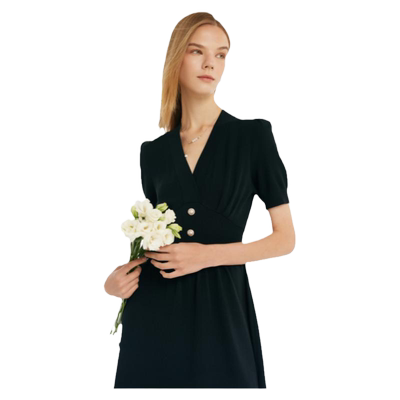 歌莉娅夏季黑色连衣裙V领裙子