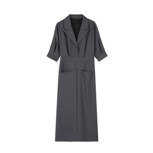 NEVA HU职场办公 高级感五分袖西装连衣裙女通勤收腰后开叉中长裙