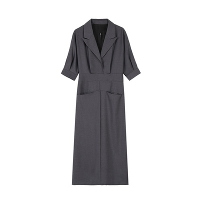 NEVA HU职场办公 高级感五分袖西装连衣裙女通勤收腰后开叉中长裙