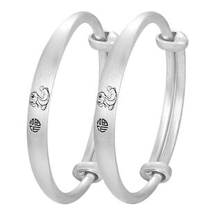 中国黄金古法福字蛇宝童镯纯银足银999手镯本命年宝宝镯周岁礼物