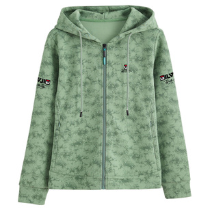 女士春季迷彩印花外套休闲百搭中老年妈妈高级感洋气连帽开衫卫衣