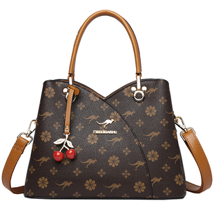 袋鼠真皮女包手提包女士包包2025新款妈妈包中年大容量时尚斜挎包