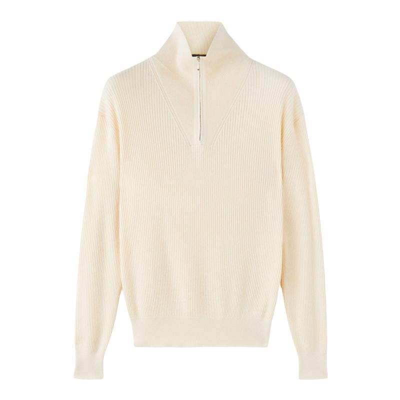 Loro Piana/诺悠翩雅男装羊绒和桑蚕丝白色针织高领毛衣