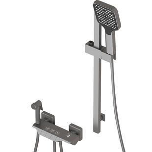 枪灰色淋浴花洒套装家用卫浴全铜简易分体式卫生间浴室增压沐浴器