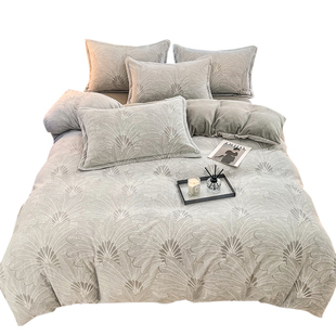 新款双面加厚牛奶绒被套单件冬180x220单独被罩珊瑚毛绒四件套灰