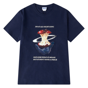 26SS 蓝色魔法苹果印花潮牌男女bf风嘻哈日系潮牌短袖T恤OVERSIZE