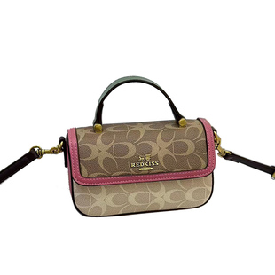 品牌女包真皮小方包高级感撞色老花斜挎包2025新款迷你单肩小包包