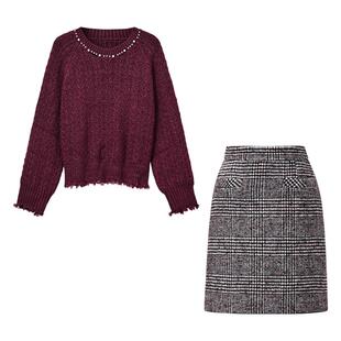 颜域保暖宽松针织毛衣半身裙两件套2025冬季新款简约时尚套装女士