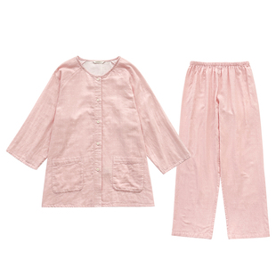 宜色家女士七分袖纯棉睡衣新款春夏季家居服情侣套装蓝色男