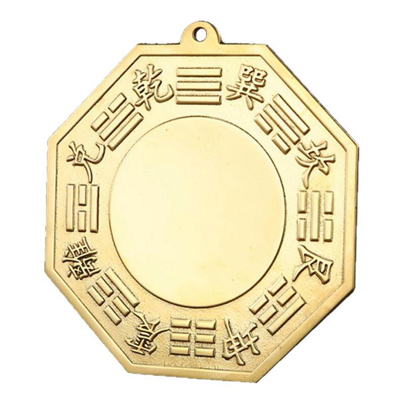 传统工艺品古法精工纯黄铜太极镜金色凹凸面风水阴阳挂件纳福摆件