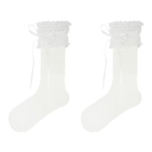 purpleguys蕾丝花边中筒袜子女春夏薄款款洛丽塔甜美蝴蝶结丝带袜