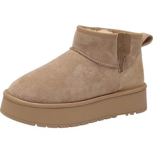 大东雪地靴女鞋2025冬季新款时尚休闲平底中跟侧拉链圆头D0213