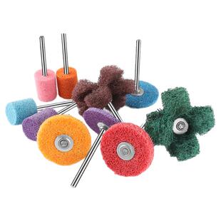 尼龙磨头带柄纤维抛光轮金属去毛刺花头打磨头圆柱T型不锈钢拉丝