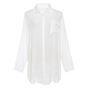 R.sea简约休闲垂感衬衣薄款微透中长款纯色防晒罩衫沙滩度假外搭