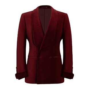 CULTUM青果领双排扣酒红色丝绒塔士多礼服西服套装男正装结婚西装